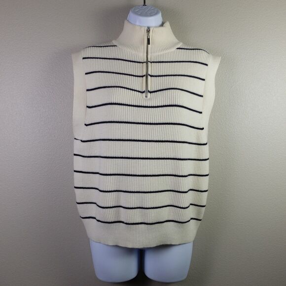 MNG by Mango Cream and Black Striped Quarter Zip Knitted Sweater Vest Size M - Picture 3 of 7
